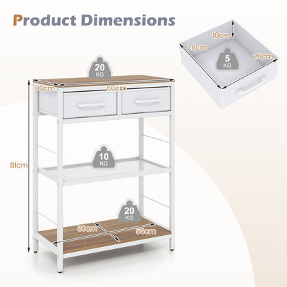 3-Tier Narrow Console Table with 2 Fabric Drawers and Open Shelves-Natrual