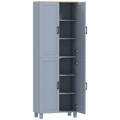 HOMCOM Freestanding Kitchen Cupboard, 4-Door Storage Cabinet with Adjustable Shelves, Modern Kitchen Pantry for Dining Room, 170cm, Grey Wood Effect