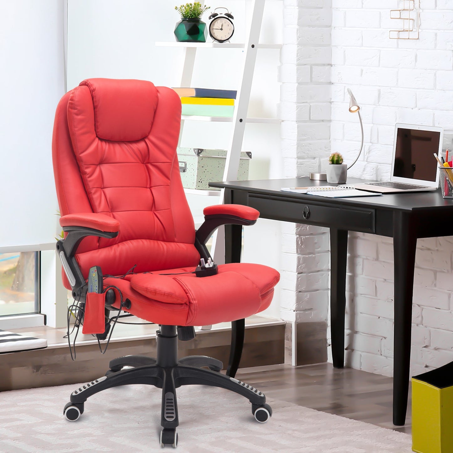 HOMCOM Executive Office Chair with Massage and Heat, High Back PU Leather Massage Office Chair with Adjustable Height, Red