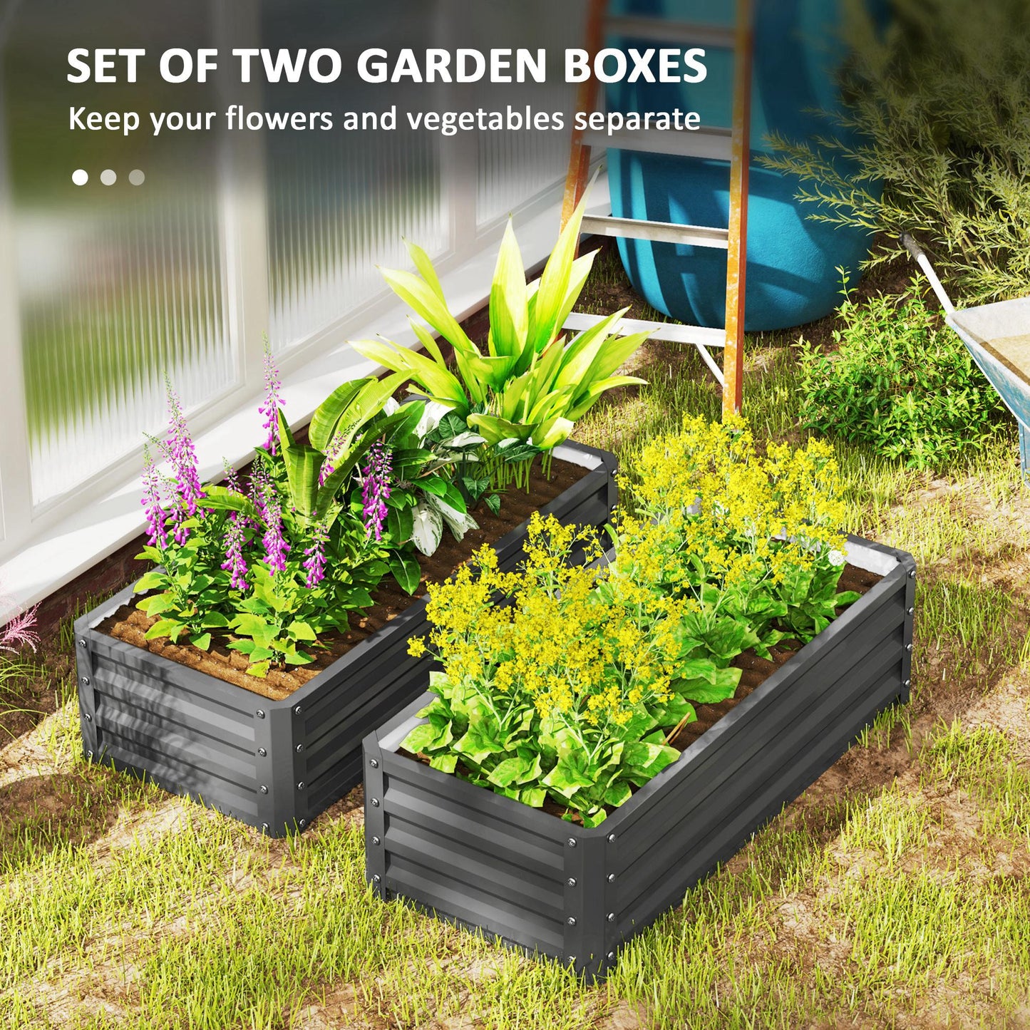 Outsunny Set of Two 110 x 50cm Steel Planter Boxes - Light Grey
