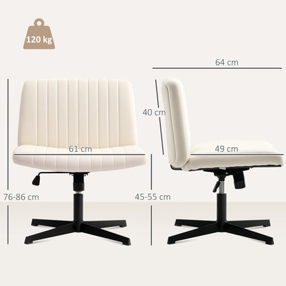 HOMCOM Armless Office Chair No Wheels, Linen Fabric Criss Cross Legged Desk Chair with Wide Seat, Thick Padding, Tilt Function, Height Adjustable Swivel Computer Seat for Home, Cream