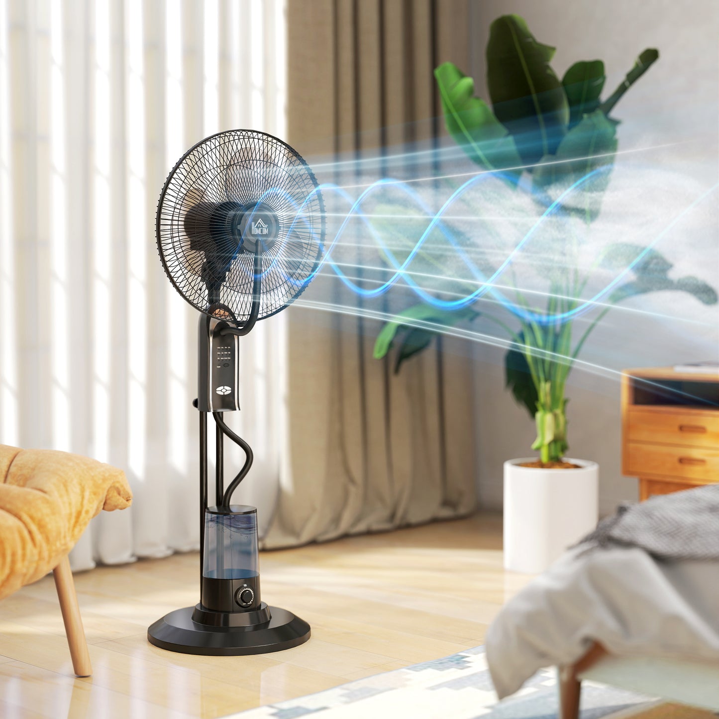 HOMCOM Pedestal Fan with Water Mist Spray, Spray Misting Fan with 70Â° Oscillation, Tilt Head, 3 Speeds, 3 Modes, Adjustable Mist, 3.2L Water Tank, for Home, 120 cm