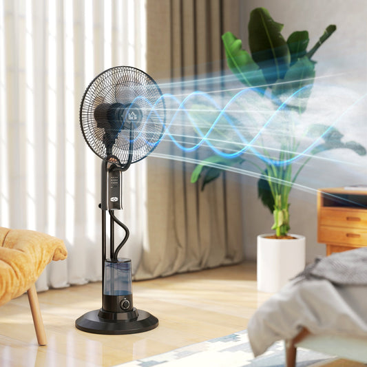 HOMCOM Pedestal Fan with Water Mist Spray, Spray Misting Fan with 70 Oscillation, Tilt Head, 3 Speeds, 3 Modes, Adjustable Mist, 3.2L Water Tank, for Home, 120 cm