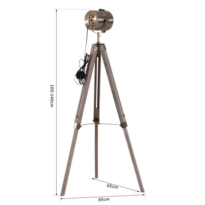 Vintage Tripod Floor Lamp Retro Style Industrial Photography Light Spotlight Antique Searchlight Wooden Base