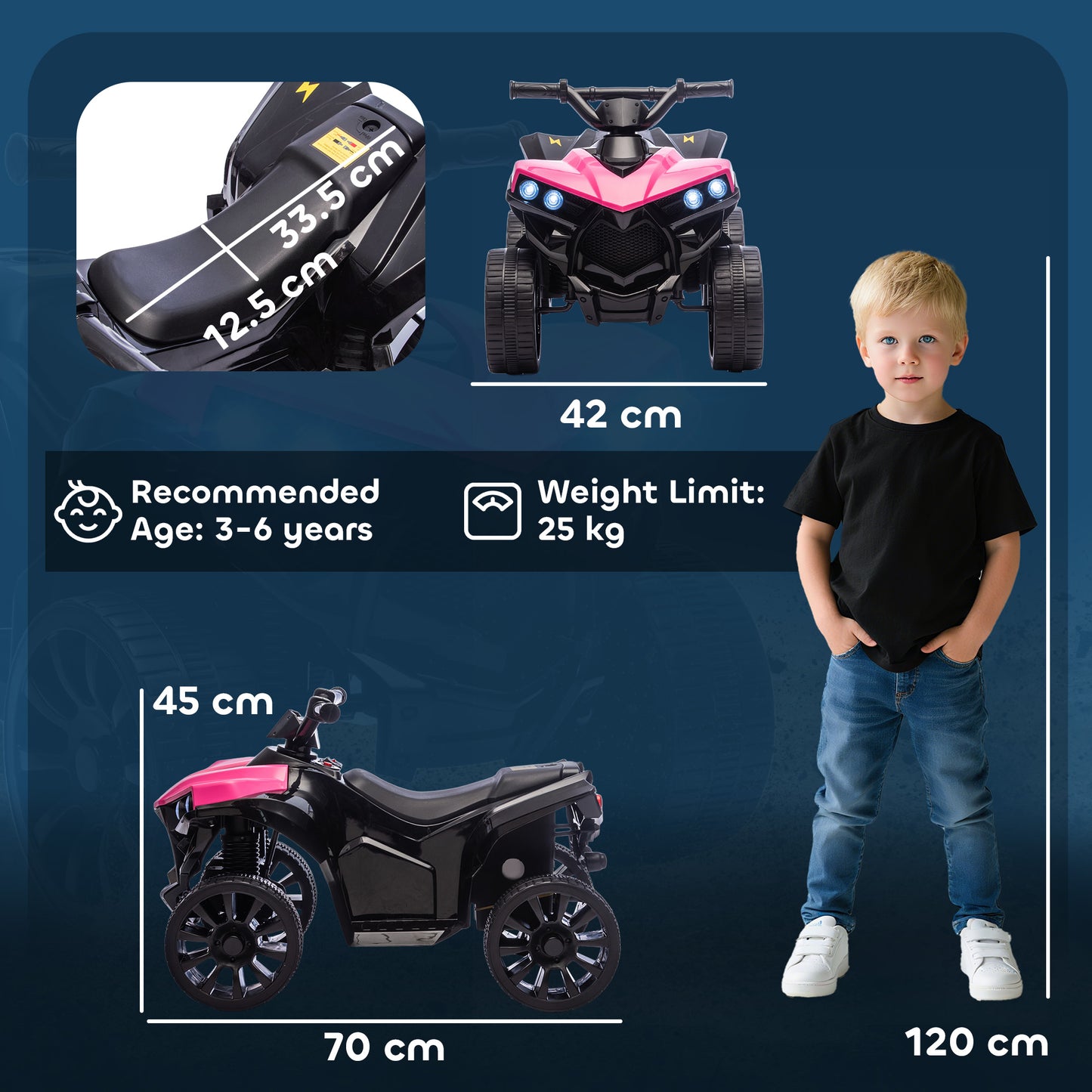 AIYAPLAY 6V Kids ATV, 4 Wheeler Electric Ride on Car with Music and LED Headlights, for Ages 3-6 Years Boys and Girls, Pink