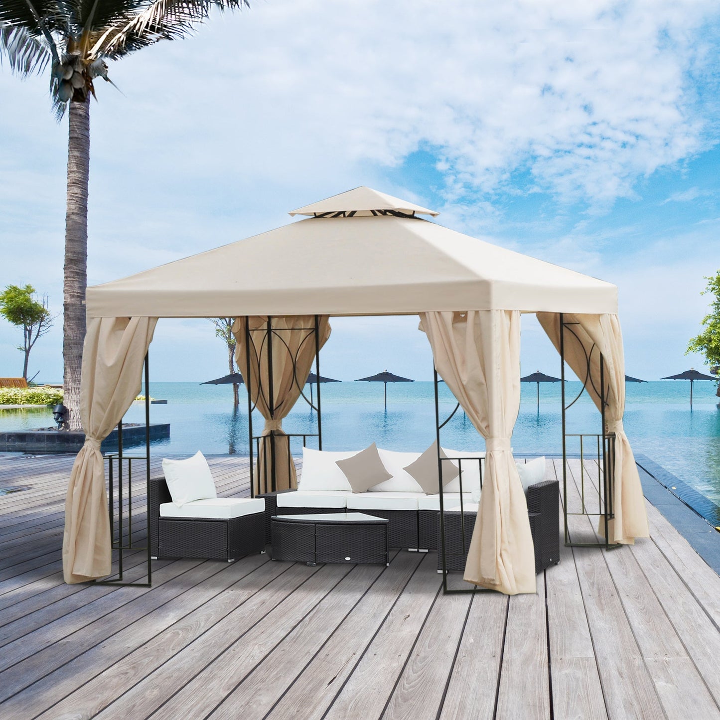 Outsunny 3 x 3 m Garden Gazebo Double√Ç Roof Marquee Patio Wedding Party Tent Canopy Shelter with Sidewalls, (Beige)