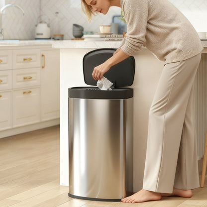 HOMCOM 55L Sensor Bin with Soft-Close Lid, Automatic Touchless Motion Sensor Kitchen Bin with Fingerprint Resistant Stainless Steel for Hygienic Gyms, Home Office Use, Silver Tone