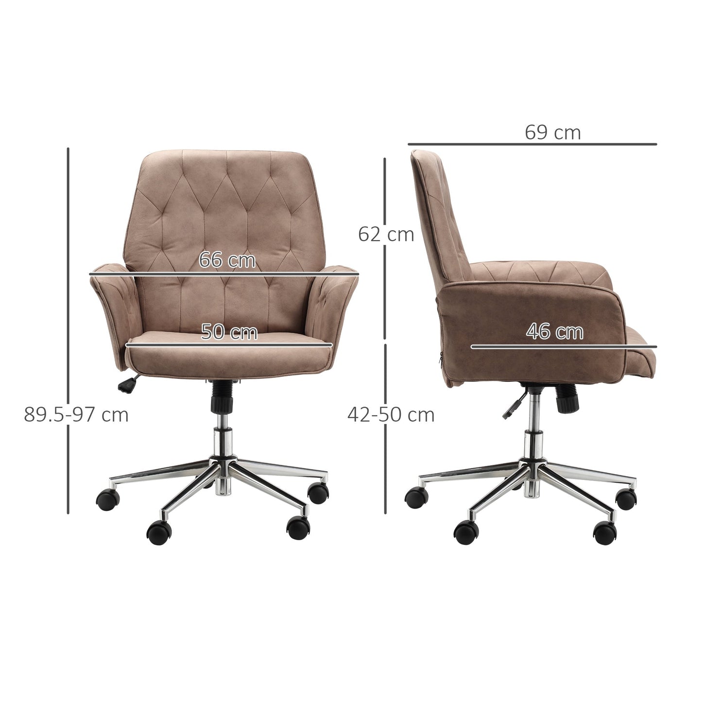 Vinsetto Micro Fibre Office Chair Mid Back Computer Desk Chair with Adjustable Seat, Arm, Brown