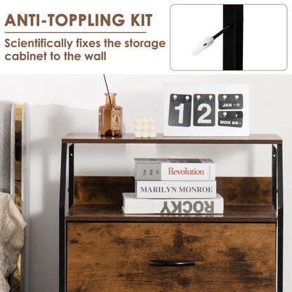 3-Drawer Dresser with Wooden Top and Front for Bedroom Living Room-Rustic Brown