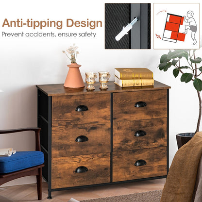 Dresser with 6 Foldable Fabric Drawers Living Room Bedroom-Rustic Brown