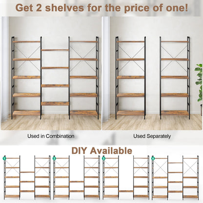 5-Tier Industrial Bookshelf with 14 Open Shelves for Home Office-Brown