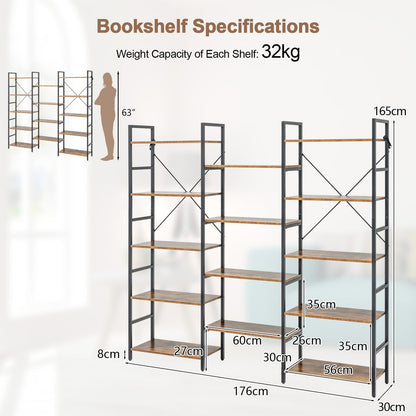 5-Tier Industrial Bookshelf with 14 Open Shelves for Home Office-Brown