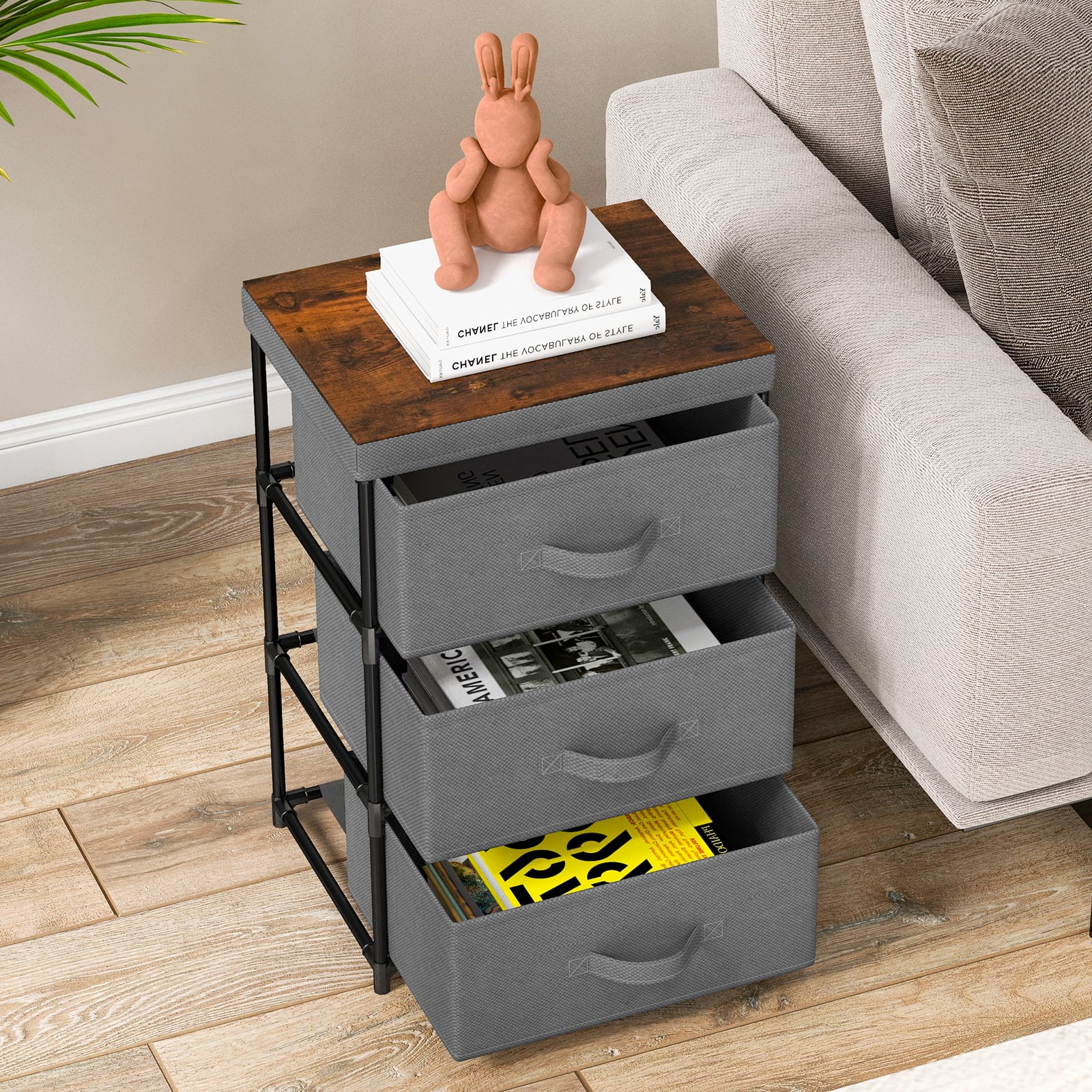 Fabric Storage Organizer Tower Unit with Removable Lid-Grey