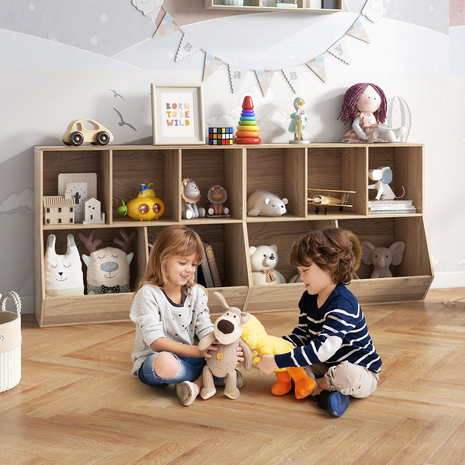 5-Cube Kids Toy Storage Organizer with Anti-Tipping Kits-Natural