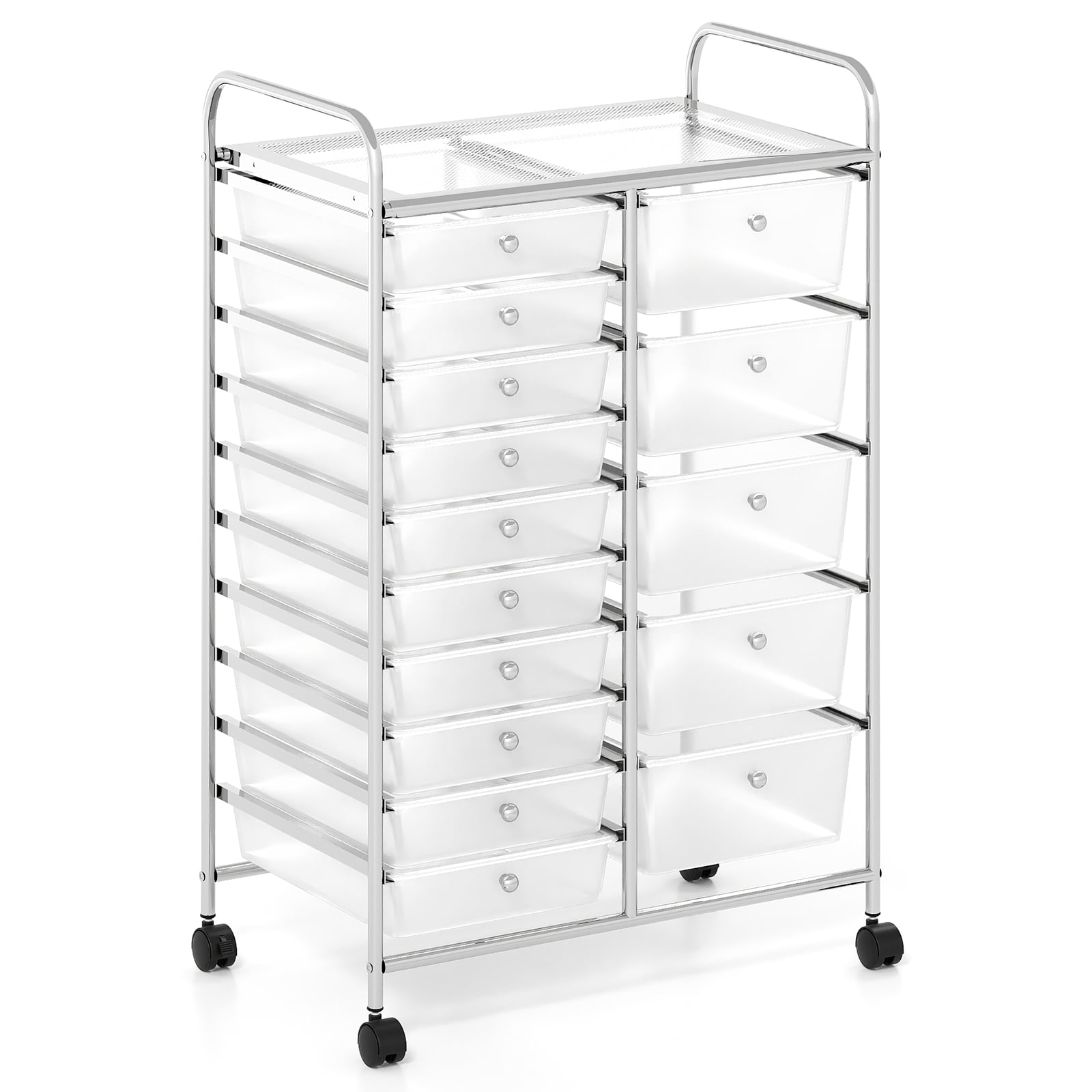 15-Drawer Rolling Storage Cart with Lockable Wheels and Removable Drawers-White