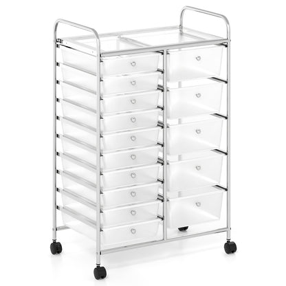 15-Drawer Rolling Storage Cart with Lockable Wheels and Removable Drawers-White
