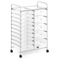 15-Drawer Rolling Storage Cart with Lockable Wheels and Removable Drawers-White