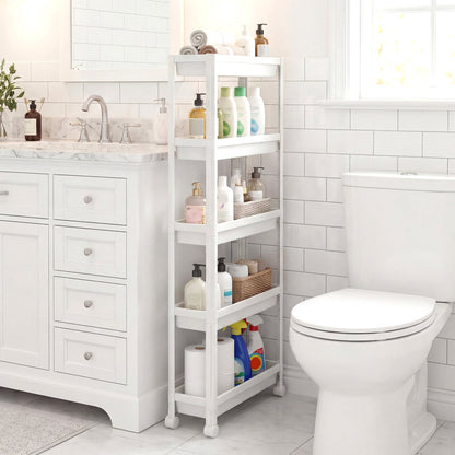 5-Tier Slim Rolling Storage Cart with Smooth Wheels for Kitchen-White