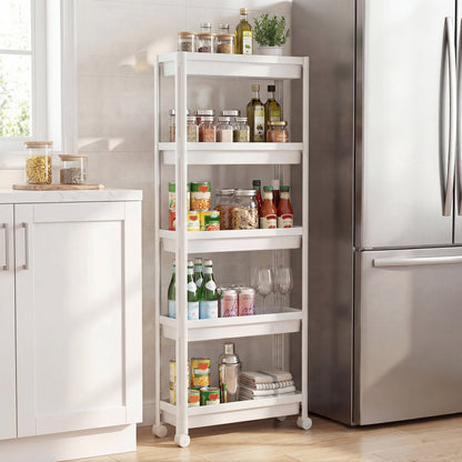 5-Tier Slim Rolling Storage Cart with Smooth Wheels for Kitchen-White