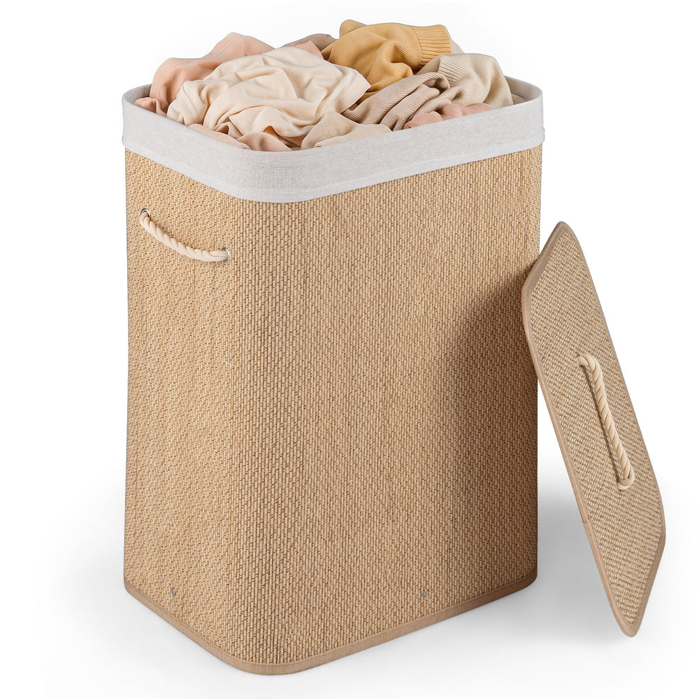 72 L Capacity Bamboo Laundry Hamper with Lid and Removable Liner for Bedroom-Natrual