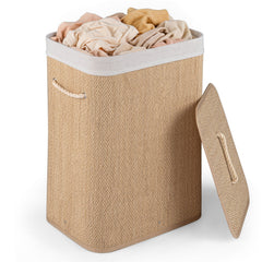 72 L Capacity Bamboo Laundry Hamper with Lid and Removable Liner for Bedroom-Natrual