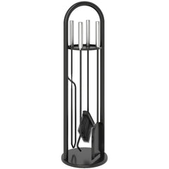 Outsunny 5 Pieces Fireplace Tools Set, Metal Fireplace Accessories Fireside Companion Set with Broom, Shovel, Poker and Bucket, Silver