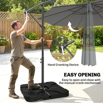 Outsunny 3m Overhanging Parasol, with Base, Weights and Cover - Dark Grey