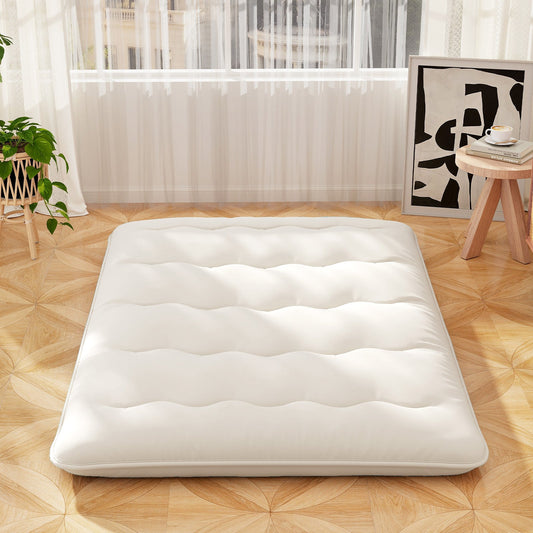 Japanese Floor Mattress with Washable Cover and Carry Bag-Beige-Double Size