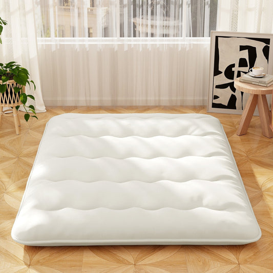 Japanese Floor Mattress with Washable Cover and Carry Bag-Beige-King Size
