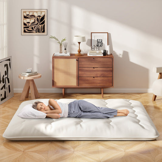 Japanese Floor Mattress with Washable Cover and Carry Bag-Beige-King Size