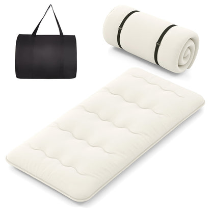 Japanese Floor Mattress with Washable Cover and Carry Bag-Beige-Compact Double