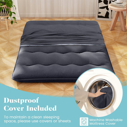 Japanese Floor Mattress with Washable Cover and Carry Bag-Black-Double Size