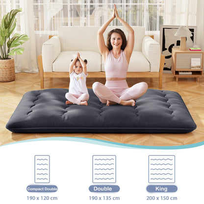 Japanese Floor Mattress with Washable Cover and Carry Bag-Black-Compact Double