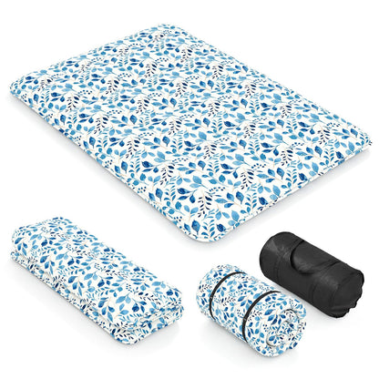 Japanese Floor Mattress with Washable Cover and Carry Bag-Blue & White-Compact Double