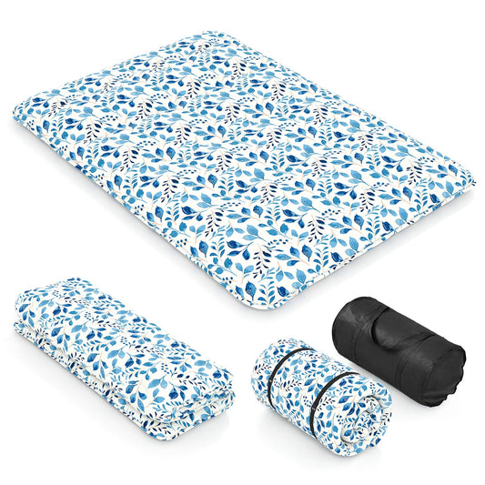 Japanese Floor Mattress with Washable Cover and Carry Bag-Blue & White-Compact Double