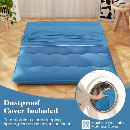 Japanese Floor Mattress with Washable Cover and Carry Bag-Blue-Double Size