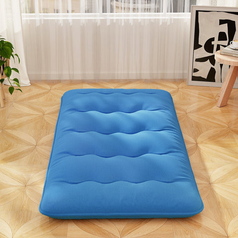 Japanese Floor Mattress with Washable Cover and Carry Bag-Blue-Compact Double