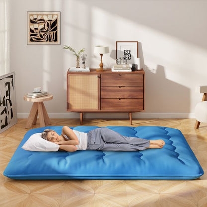 Japanese Floor Mattress with Washable Cover and Carry Bag-Blue-King Size