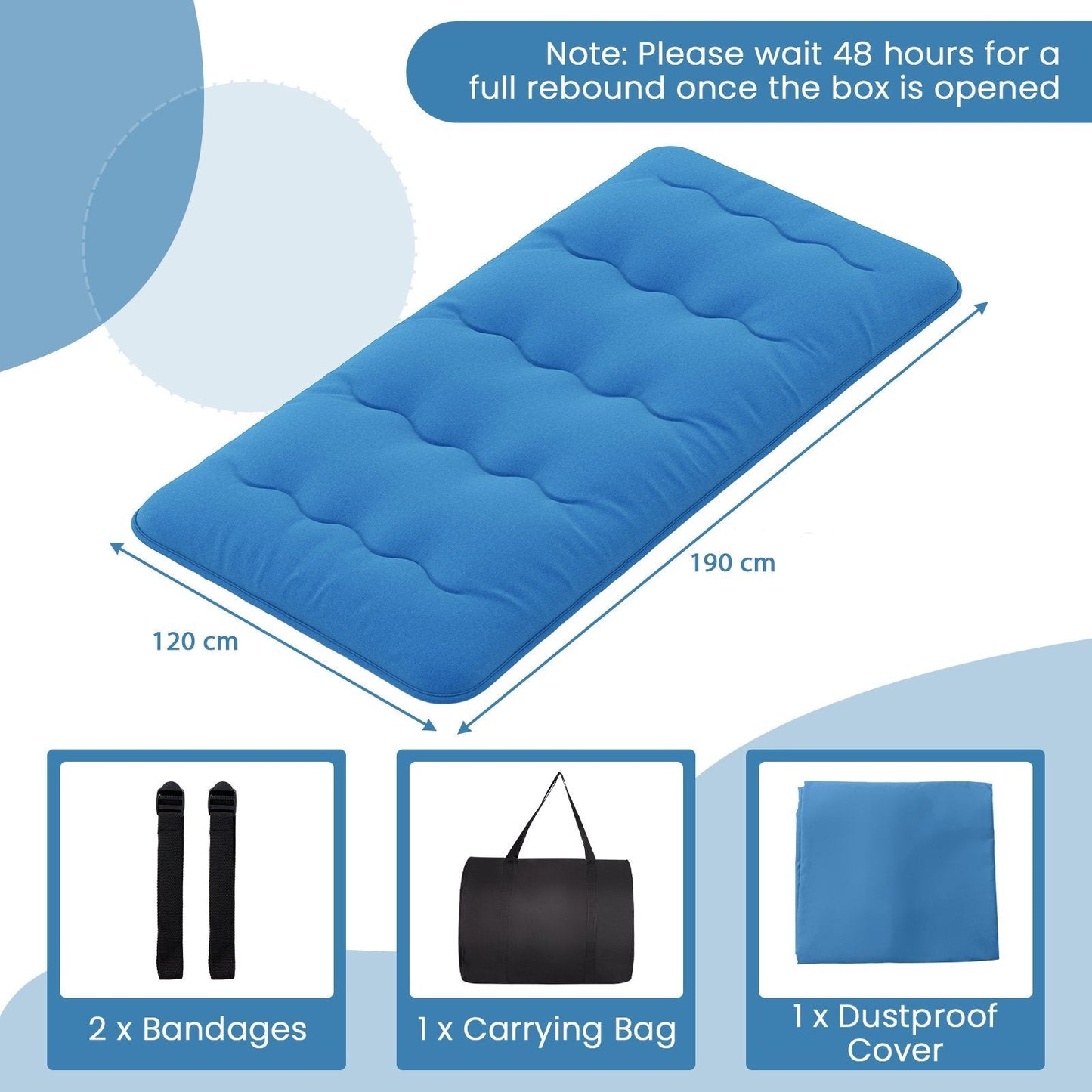 Japanese Floor Mattress with Washable Cover and Carry Bag-Blue-Compact Double