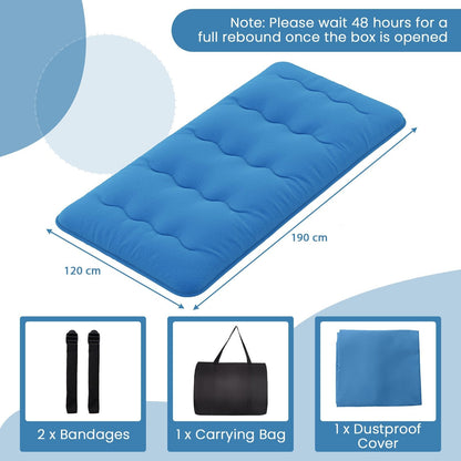Japanese Floor Mattress with Washable Cover and Carry Bag-Blue-Compact Double