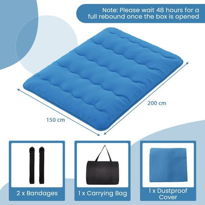 Japanese Floor Mattress with Washable Cover and Carry Bag-Blue-King Size