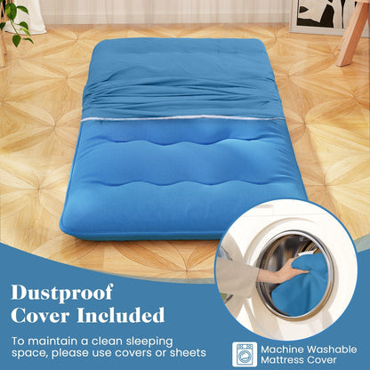 Japanese Floor Mattress with Washable Cover and Carry Bag-Blue-Compact Double
