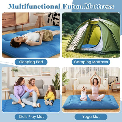 Japanese Floor Mattress with Washable Cover and Carry Bag-Blue-King Size