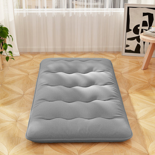 Japanese Floor Mattress with Washable Cover and Carry Bag-Grey-Compact Double