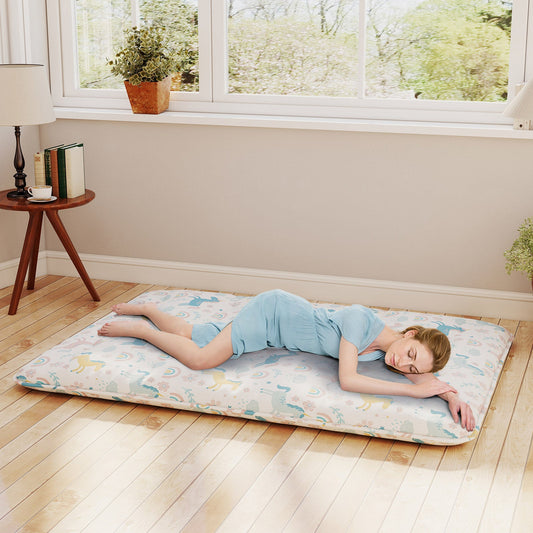 Japanese Floor Mattress with Washable Cover and Carry Bag-Rainbow-Double Size