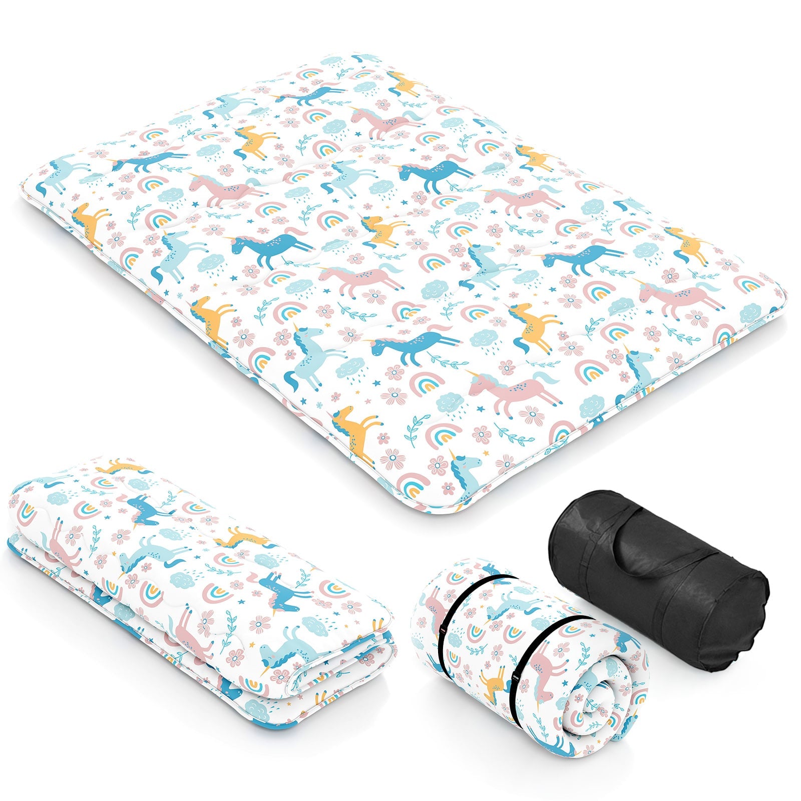 Japanese Floor Mattress with Washable Cover and Carry Bag-Rainbow-Double Size