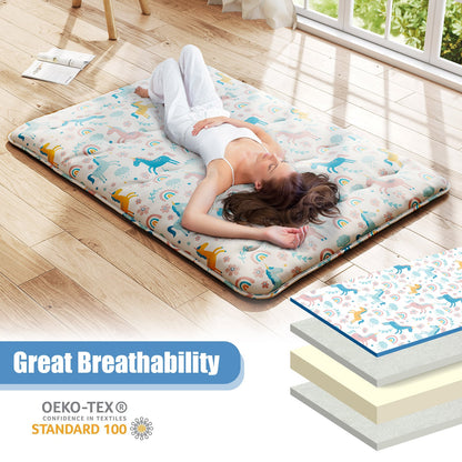 Japanese Floor Mattress with Washable Cover and Carry Bag-Rainbow-Double Size