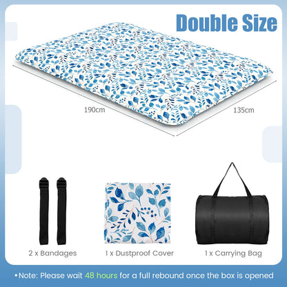 Japanese Floor Mattress with Washable Cover and Carry Bag-Blue &amp; White-Double Size
