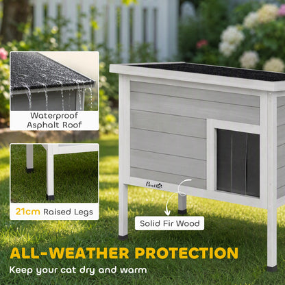PawHut Outdoor Cat House, Insulated Cat Shelter with Insulated Liner, Waterproof Asphalt Roof, Escape Door, Opening Top