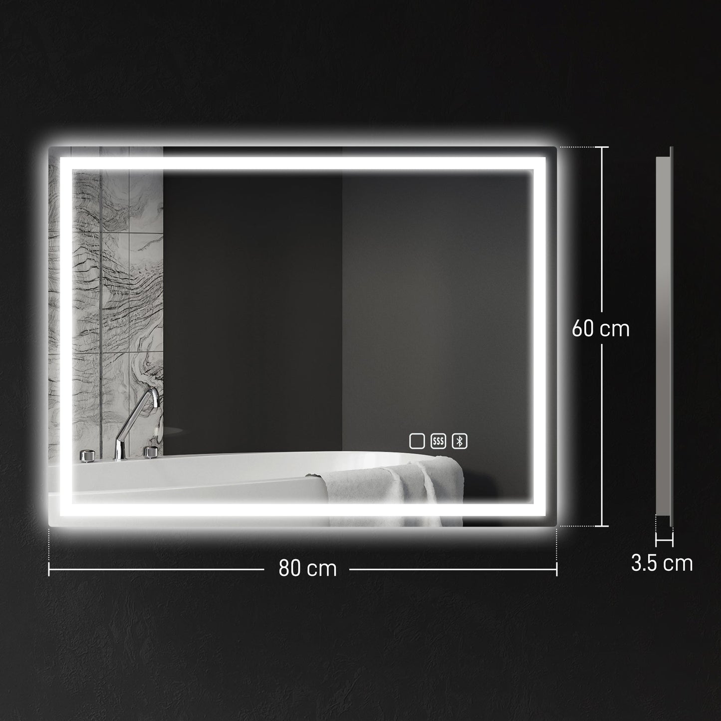 HOMCOM 60 x 80 cm Anti-Fog LED Bathroom Mirror, with Bluetooth - Silver Tone